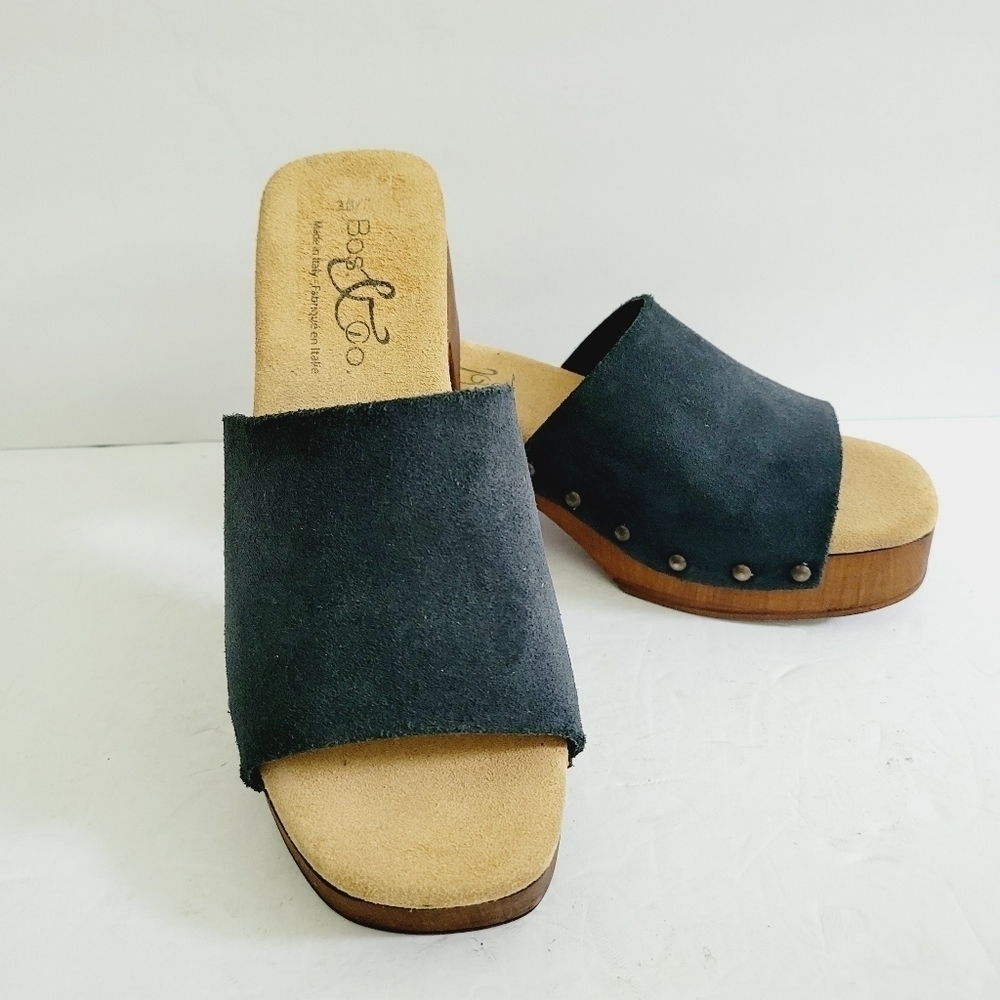 NEW Bos & Co Black Suede Marly Platform Slide Sandal Size 7 -7.5